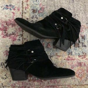 Franco Sarto Black Leather Booties with fringe